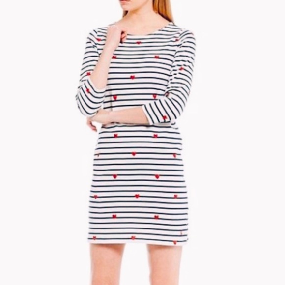 Joules Riviera Dress Sz 6 Red Hearts Blue Stripes 3/4 Sleeve - Picture 3 of 10